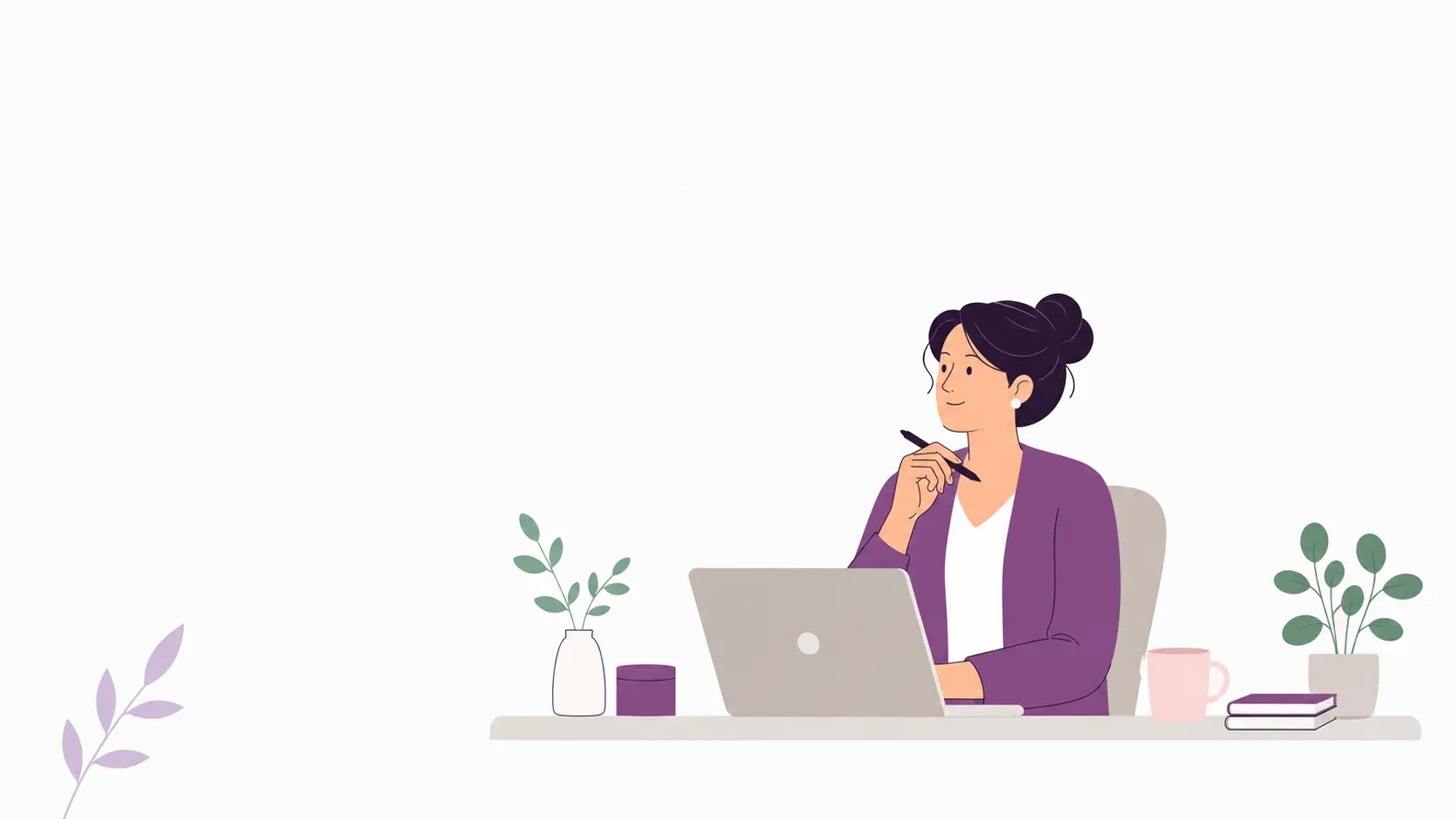 Abstrakte Illustration einer selbstständigen Person, die Kundenarbeit, Termine, Dokumente und Rechnung organisiert.