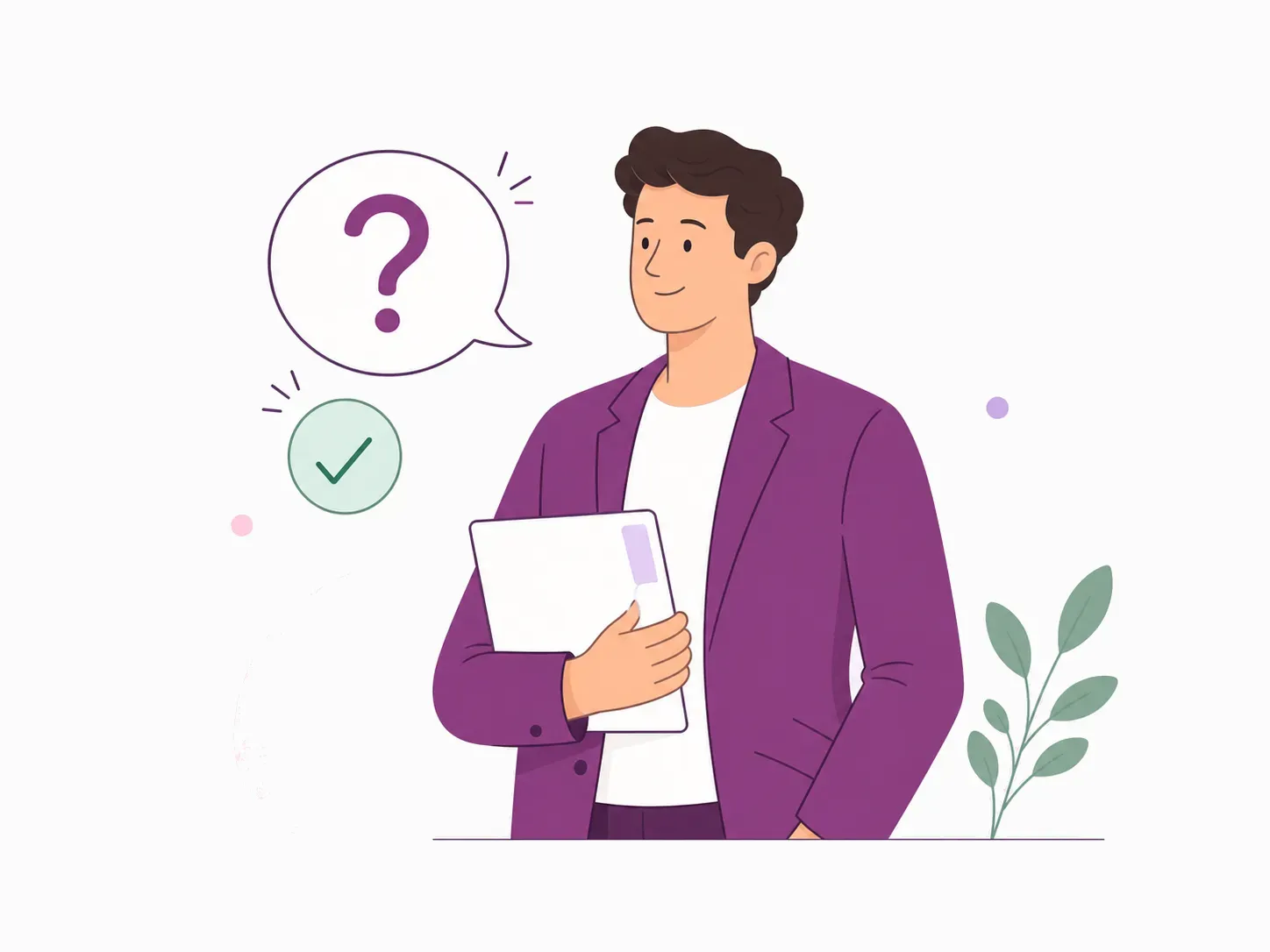 Abstrakte Illustration persönlicher Orientierung mit Frage und bestätigter Antwort.